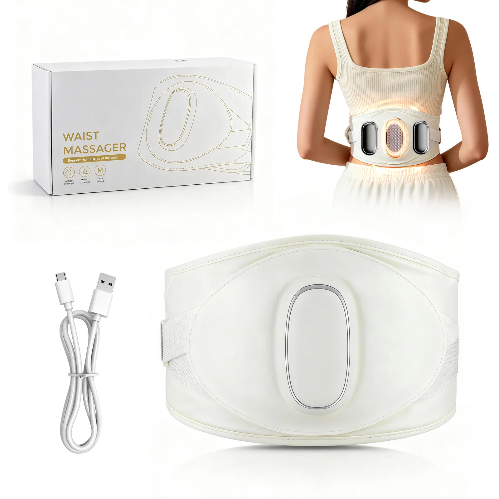 

Hellodigi Waist Massager Lumbar Apine Pneumatic Vibration Massager Multi Functional Hot Compress Double Airbag Massage Belt