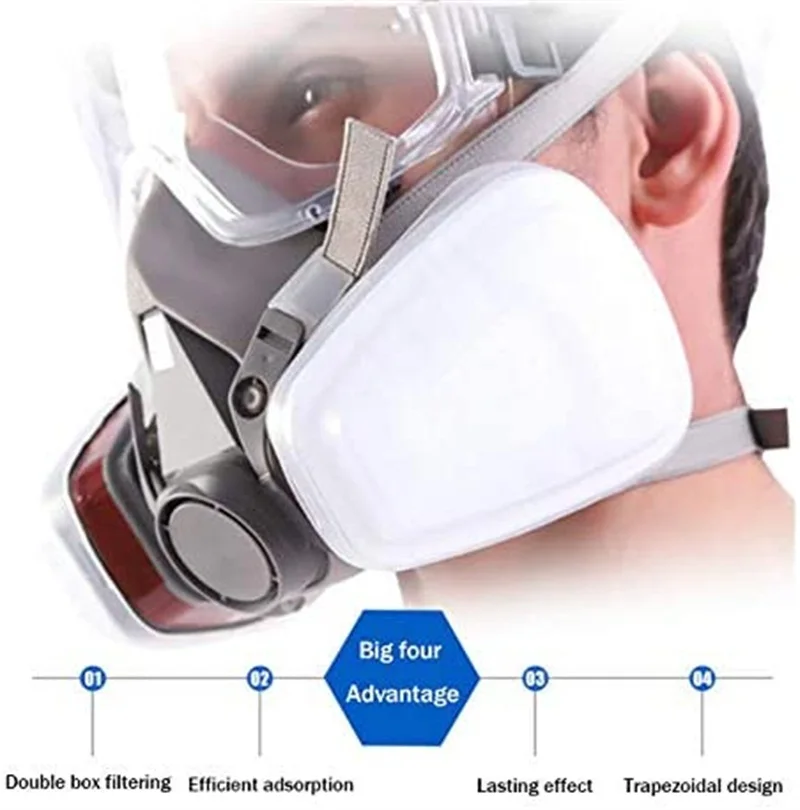 6200 Type Gas Mask Industrial Half Face Painting Spraying Respirator with Protective Glasses Suit Safety Work Filter Replace