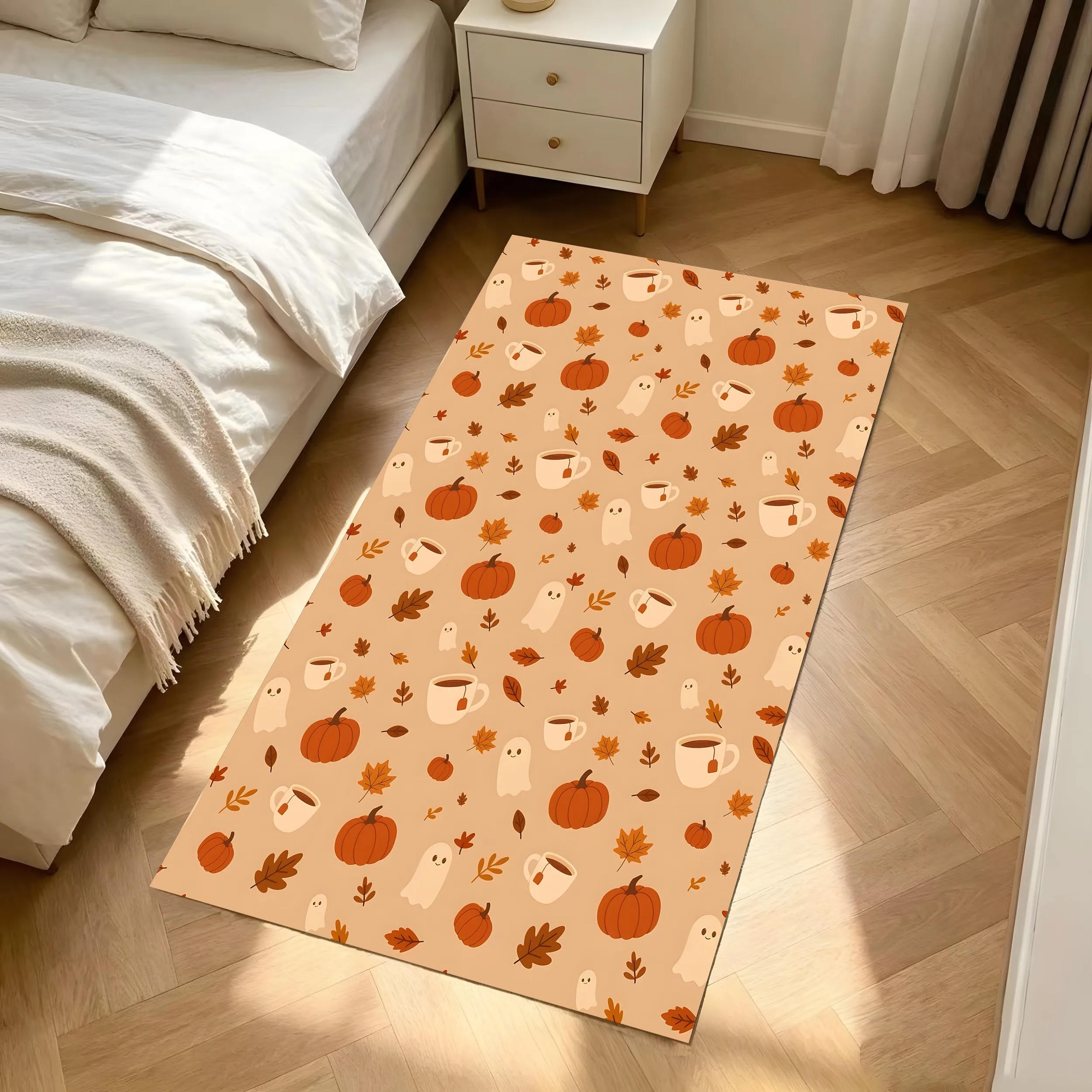 Velvet Pumpkin Ghost Leaf Cute 2D Carpet, Suitable for Living Room and Bedroom, Creates a Halloween Atmosphere in the Living Room