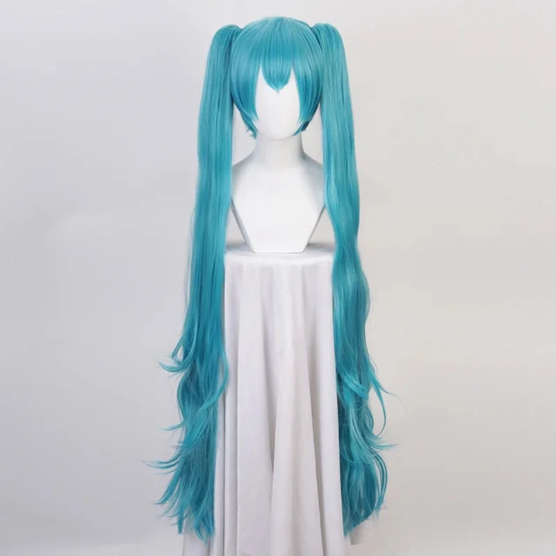 120cm Green Mixed Long Curly Synthetic Hair Cosplay Costume Wigs With Chip Removable Ponytails   Wig Cap