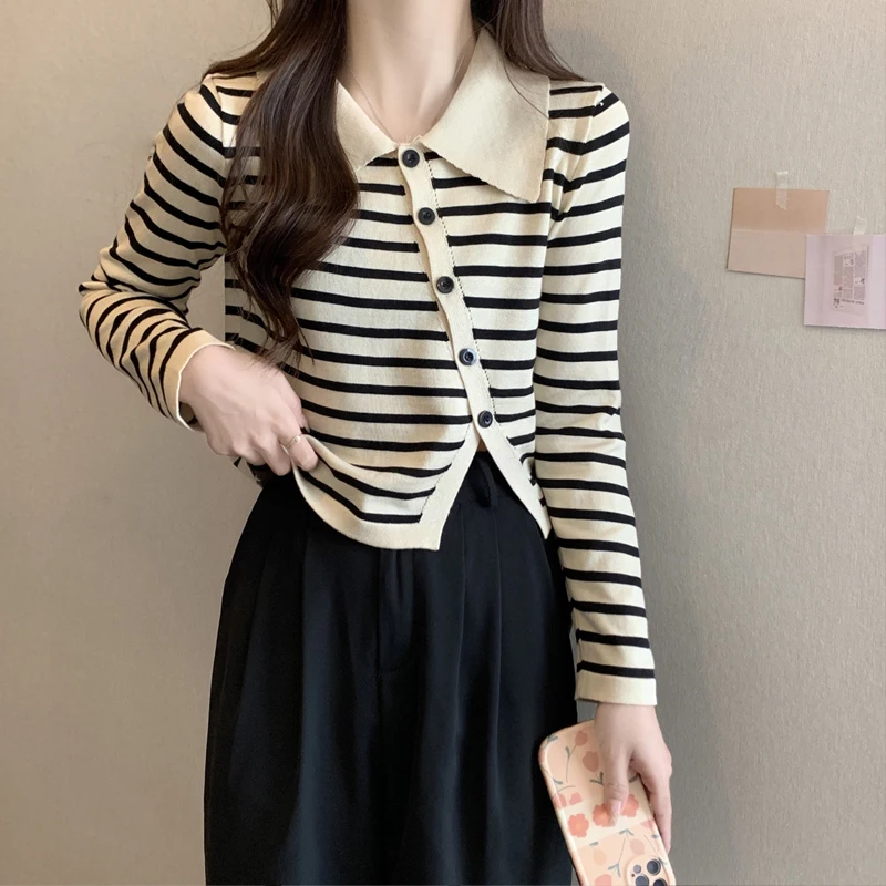 

Женский вязаный свитер больших размеров с воротником на пуговицах, кардиган Sli Top на осень, модный корейский сле