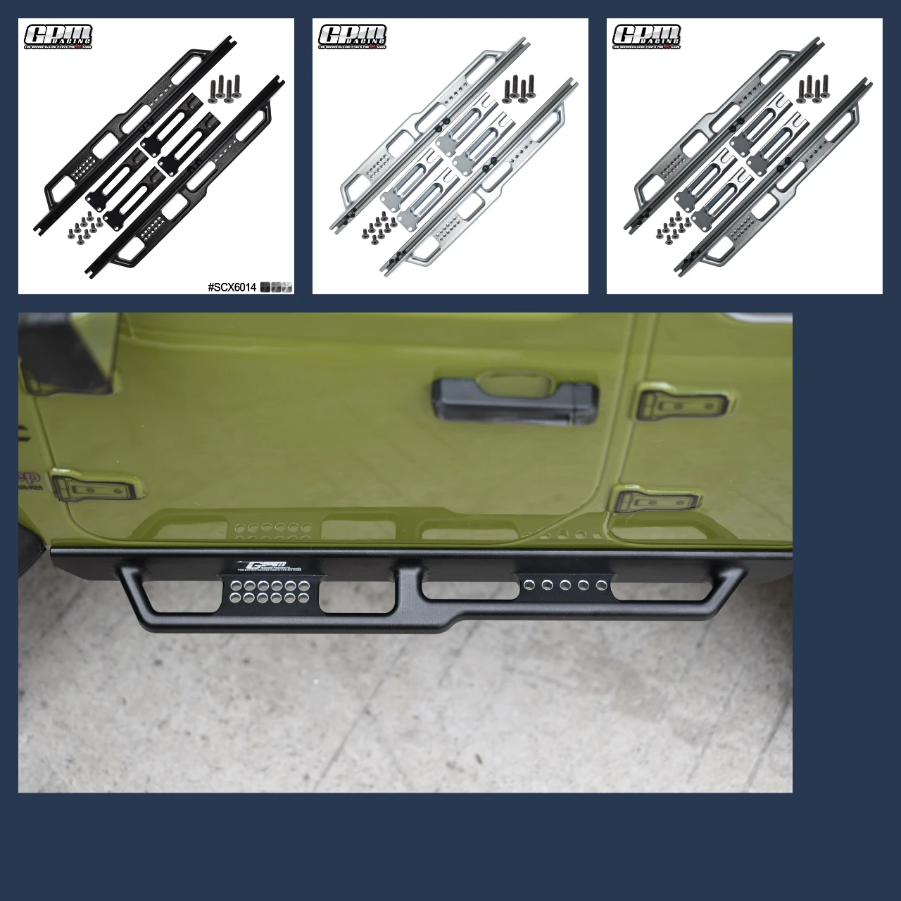 GPM Aluminum Side Steps (Silver Inlay Version) For AXIAL 1/6 SCX6 Jeep Trial Honcho AXI250003