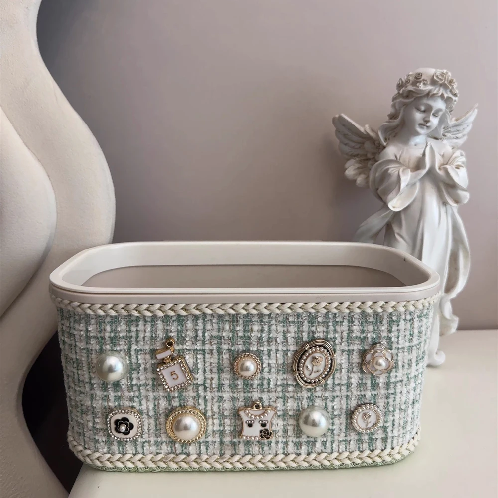 European-Style Hanging Wall-Mounted Storage Box Cabinet Drawer Trash Can Household Storage Box With Pearl Decoration