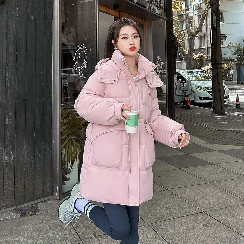 

2024New Winter Loose Cotton Jacket Women's Hooded Warm Cotton Padded Coat Casual Outerwear Medium Long Parkas Outcoat Ladies Top