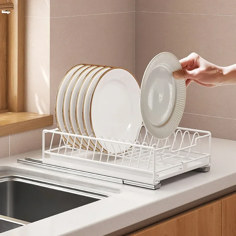 1pc Pull-out Kitchen Bowl Dish Storage Rack Built-in Bowls Dishes Partition Storage Sink Cabinet Organizer Tableware Holder