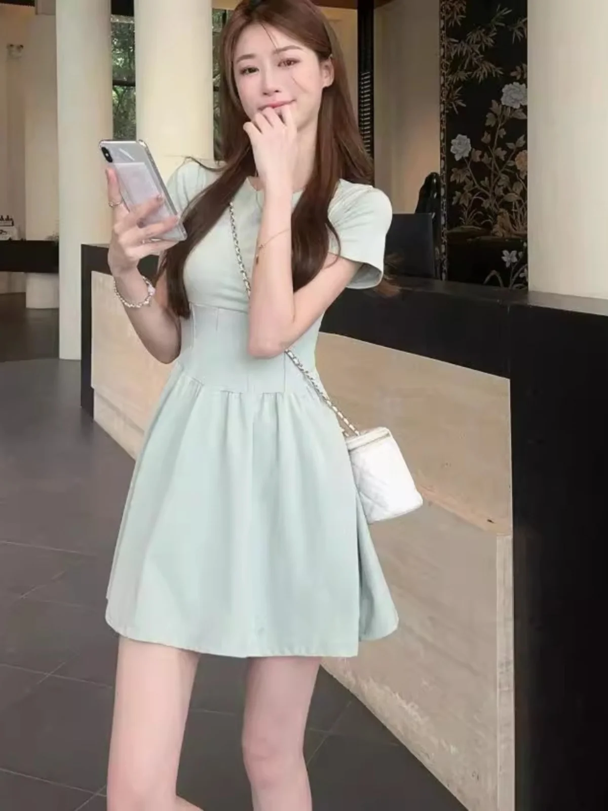 A- Line Skirt Mint Mamboes for Women Short Sleeve Dress Fashion Dress New Style Puffy Dress Women's Clothing  Maxi Dresses Long