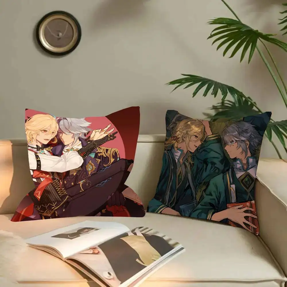 Genshin Impact Kaveh Alhaitham Pillow Case Fashion Square Pillowcase Bedroom Sofa Room Ins Decoration Leisure