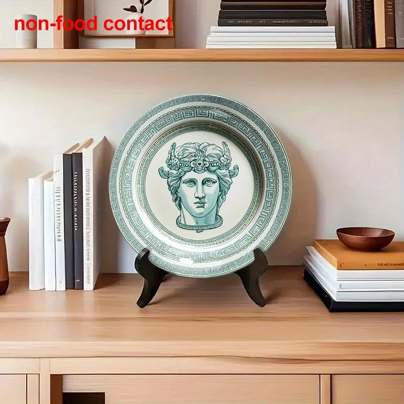 1pc Greek Goddess Head Ceramic Wall Plate - Vintage Mediterranean Decor with Hanging - Non-Food Contact Safe - Elegant Teal