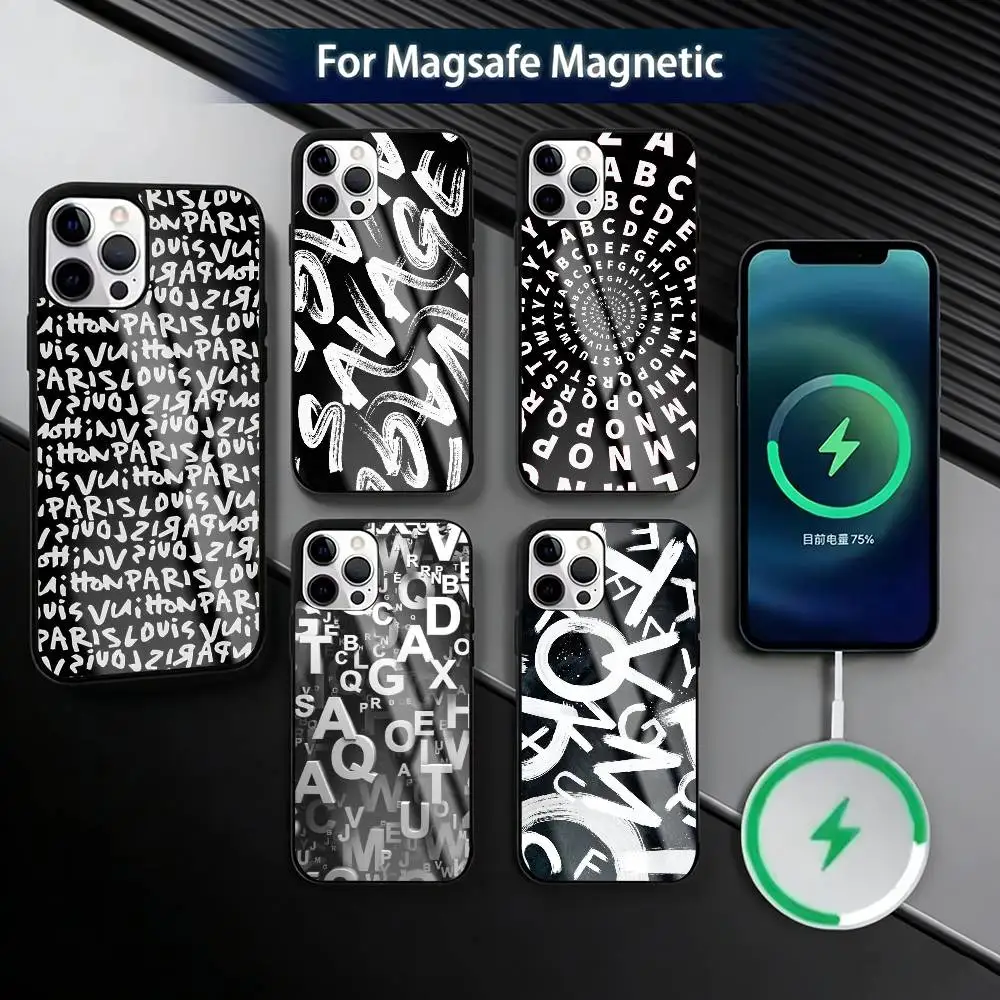 

Simple Letter Patterns Folds Texture Phone Case For iPhone17,16,15,14,13,12,11 Plus,Pro Magnetic with Magsafe Wireless Charging