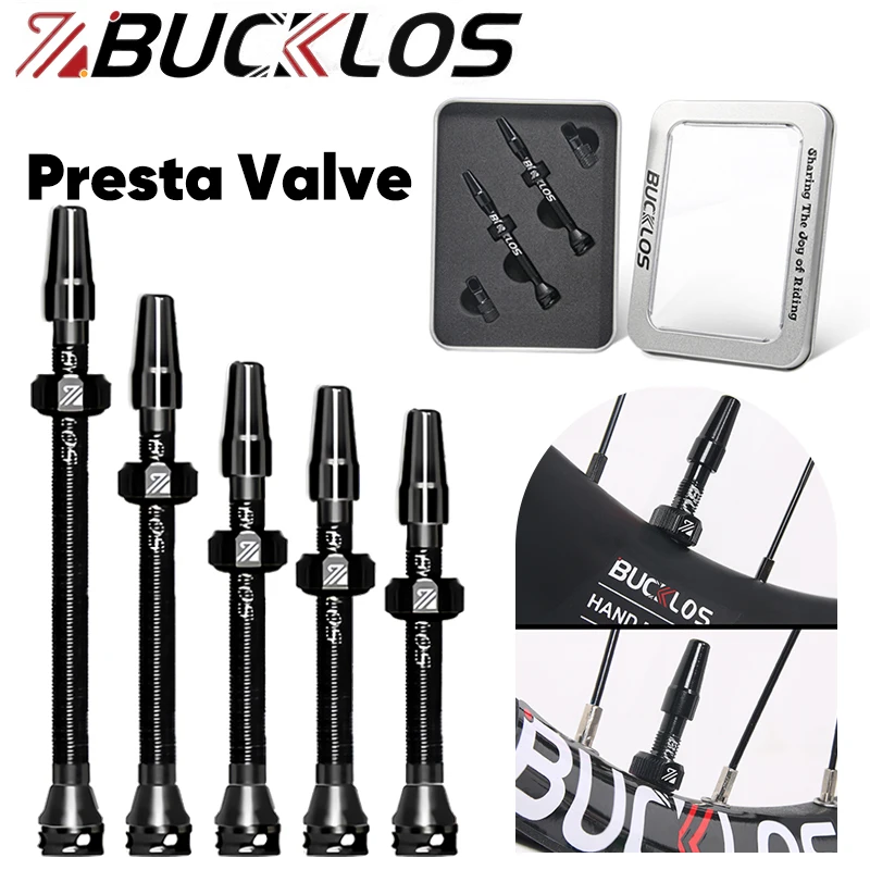 

2PC BUCKLOS Presta Tubeless Valves 40mm 44mm Road Mountain Bike F/V Valves 55mm 60mm 80mm 100mm CNC Aluminum Alloy Bicycle Valve