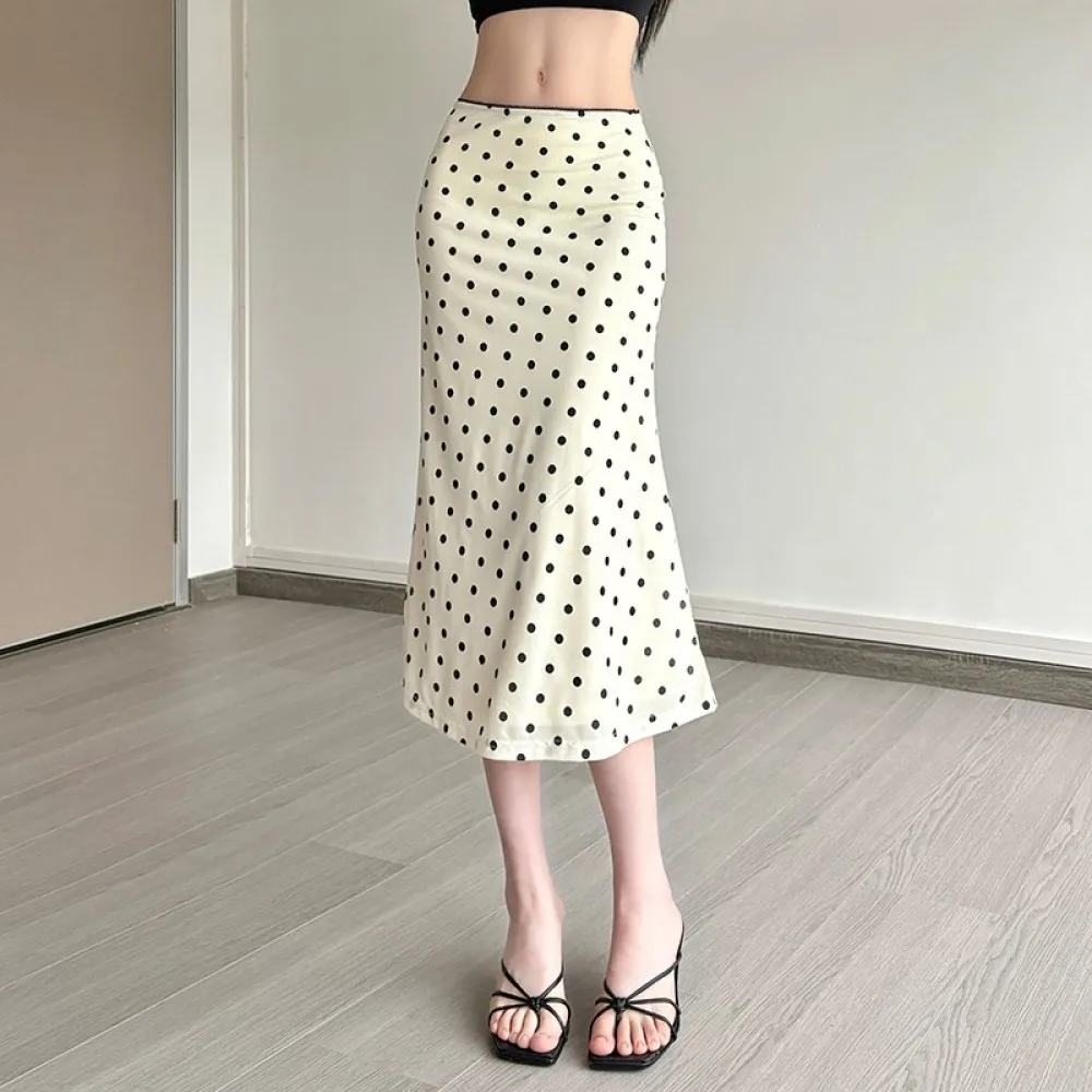 

SylCue Polka Dot Print Mid Skirts Women Summer Trend Elastic Waist Sweet Girl Street Fashion Versatile Y2K Style Elegant Cloting