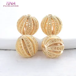 6PCS 10MM 12MM 14K Gold Plated Brass Metal Hollow Round Beads Bracelet Beads High Quality Diy Jewelry Accessories