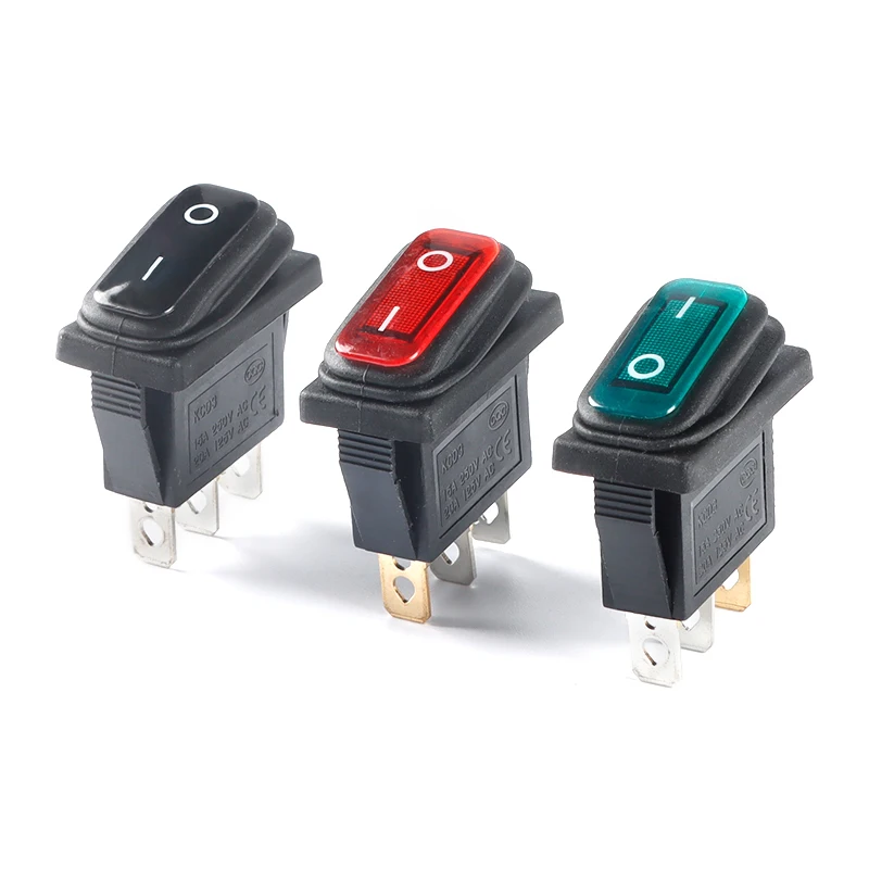 KCD3 3-pin 12V/220V LED light on / off rectangular long rocker switch waterproof IP67 automobile instrument panel ship type