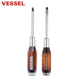 VESSEL Wooden Handle Screwdriver Suitable for Phillips and Slotted Screws Powerful Penetration Screwdriver NO.100