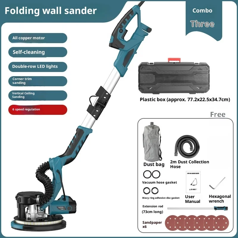 9 inch 225 opvouwbare muurschuurmachine stopverf schuurpapiermachine zelfreinigende dubbele verlichting Lijadora De Pared Lijadora De Paredes Y Techos