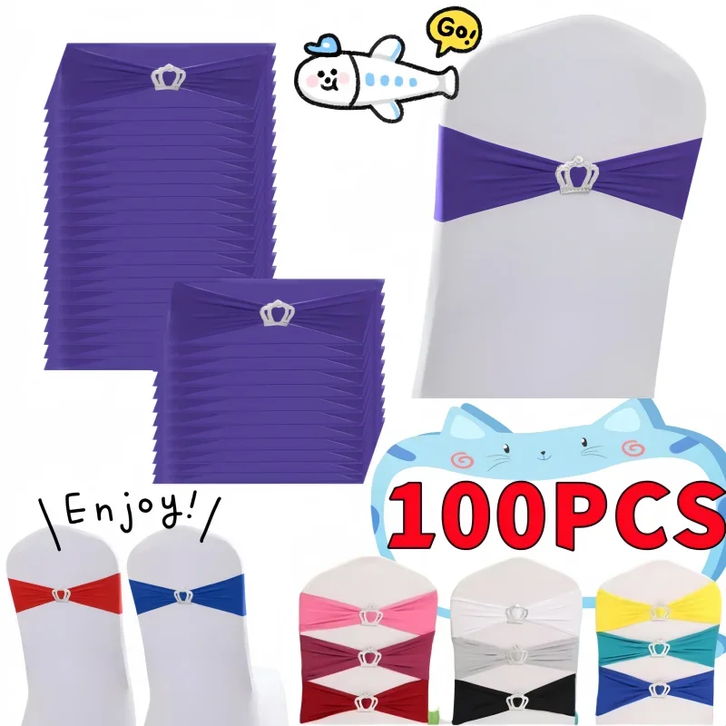 New 100/50/10PCS Wedding Spandex Chair Bands Buckle Elastic Belt Crown Buckle Banquet Hotel Birthday Party Seat Elegant Ribbon