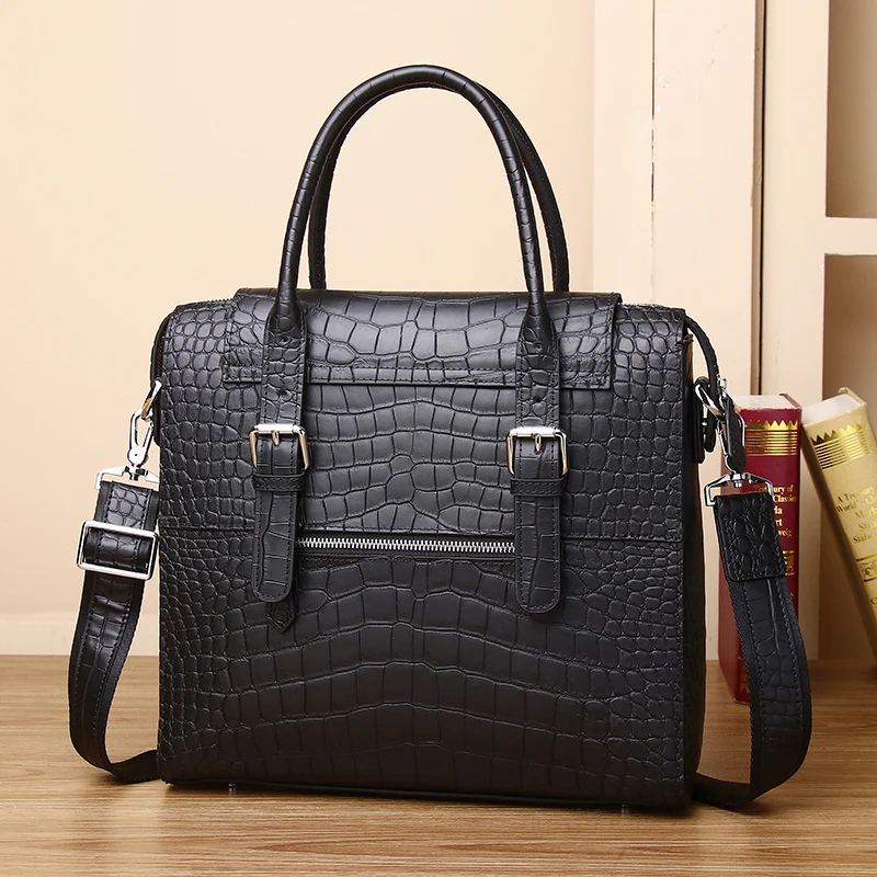 New Genuine Leather Men's Bag, Handbag, Large Capacity Computer Bag, Matte Crocodile Multi compartment Business Crossbody Bag