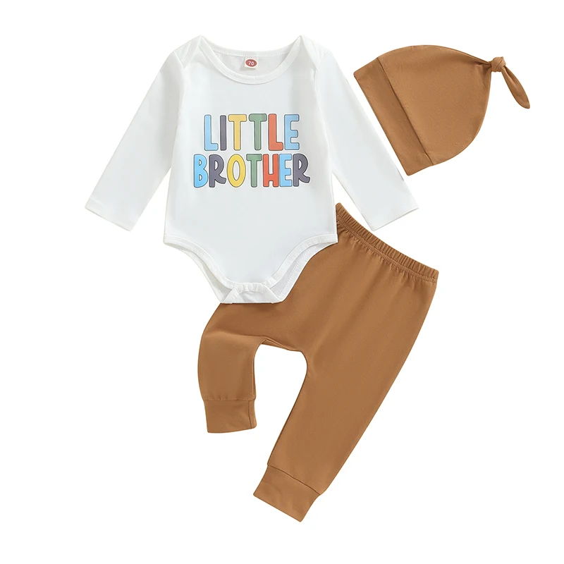 

Baby Boys Pants Set Long Sleeve Crew Neck Letters Print Romper with Pants and Hat Fall Outfit