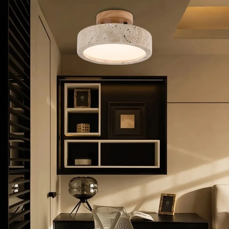 Wabi Sabi Yellow Marble Ceiling Light Lobby Entrance Corridor Balcony Restaurant Hotel Aisle Travertine Balcony Decorative Lamp