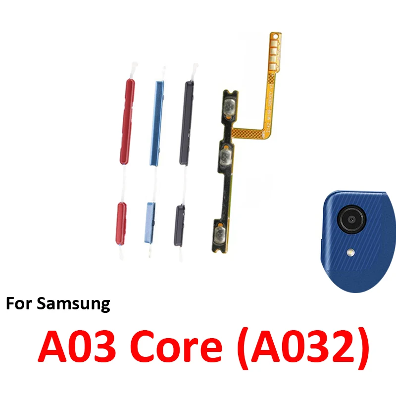 Phone Power Volume Button For Samsung Galaxy A03 Core A032 On Off Up Down External Key Internal Flex Cable Repair Parts Black