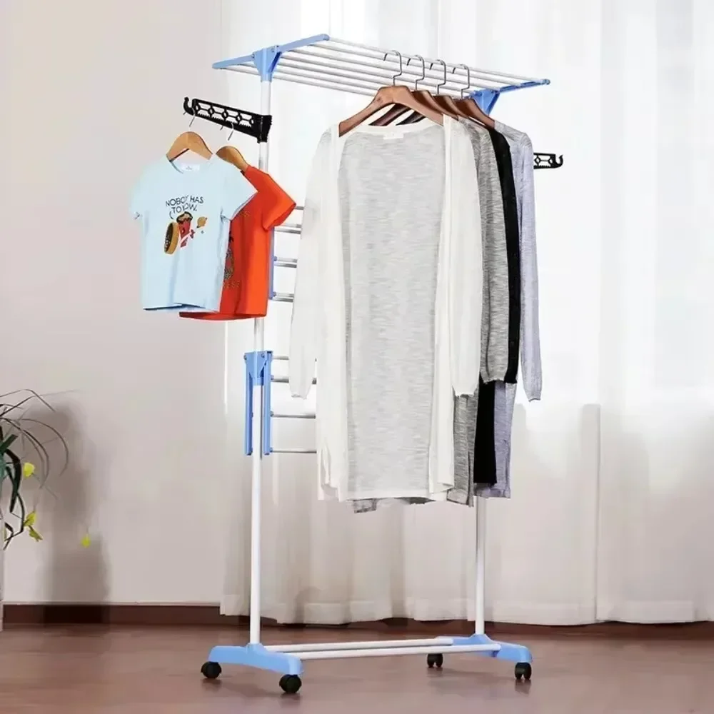 Coat Rack Foldable Floor Standing Towel Racks Stainless Steel 3-Layer Clothes Hanger Household Multifunctional Clothes Shelves