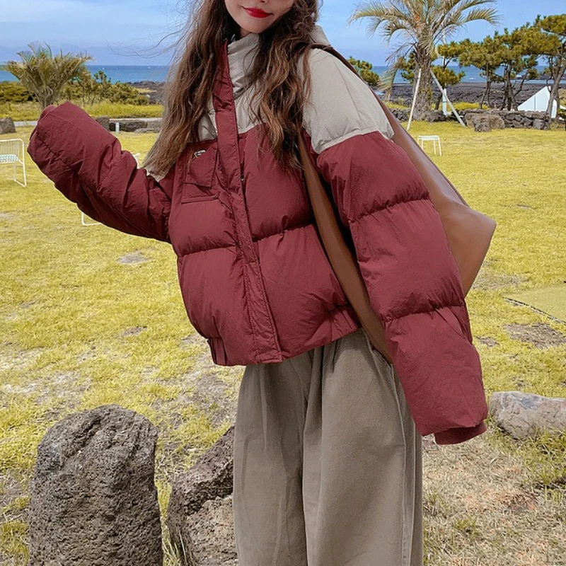 

Cotton Jacket for Women New Contrasting Color Large Size Winter Hooded Cotton Jacket Loose Jacket