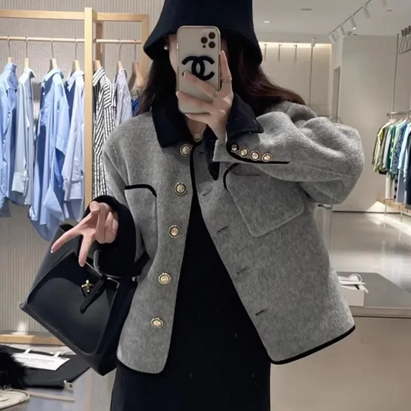 

2024 Autumn and Winter New Chanel Style Woolen Coat Women's Short Small Gold Buckle French Small Woolen Coat