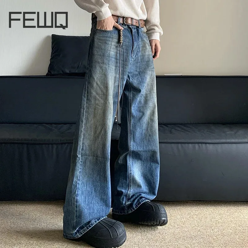 

FEWQ American Clean Fit Casual Straight Leg Wide Leg Jeans Men Vintage Loose Pants 2024 High Street Male Trousers 24E1783