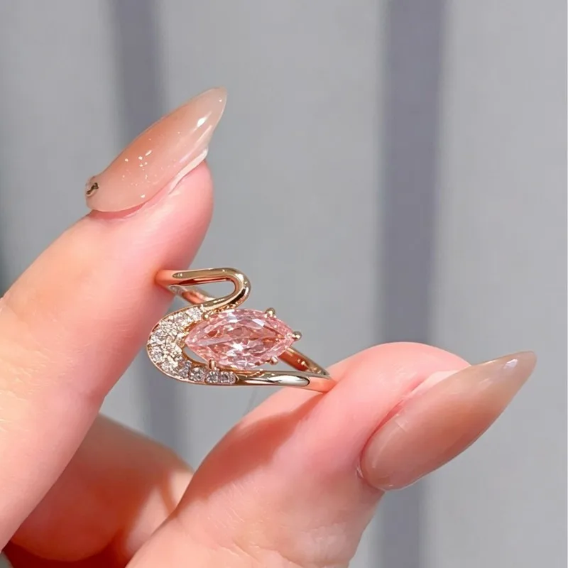 S925 pure silver pastel pink marquise zirconia ring - feminine, luxurious, European-style, popular and versatile party jewelry