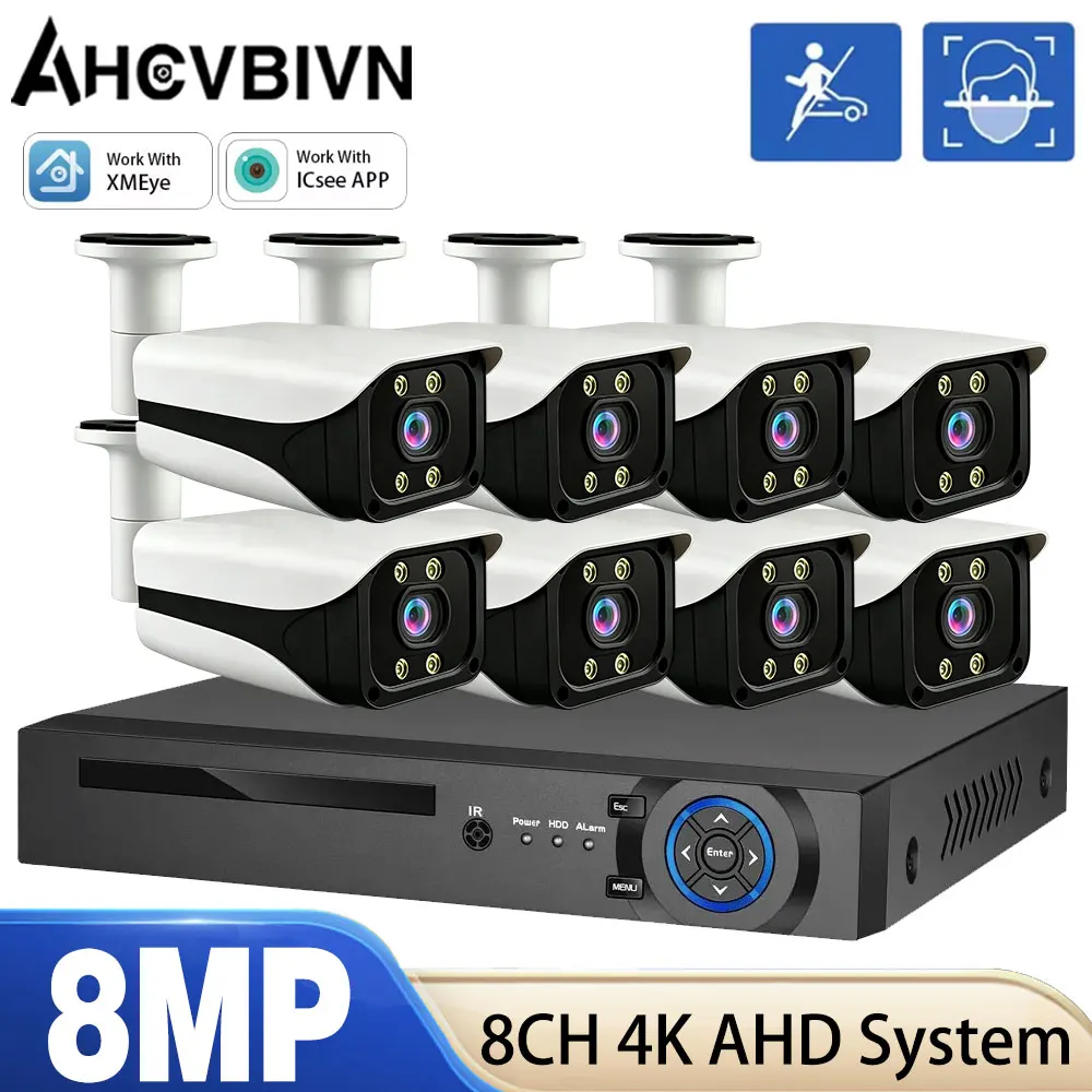 

Xmeye APP 4K 8MP AHD Outdoor Security Camera System AI Face/Human Detection Audio CCTV DVR H.265 IP Surveillance Camera