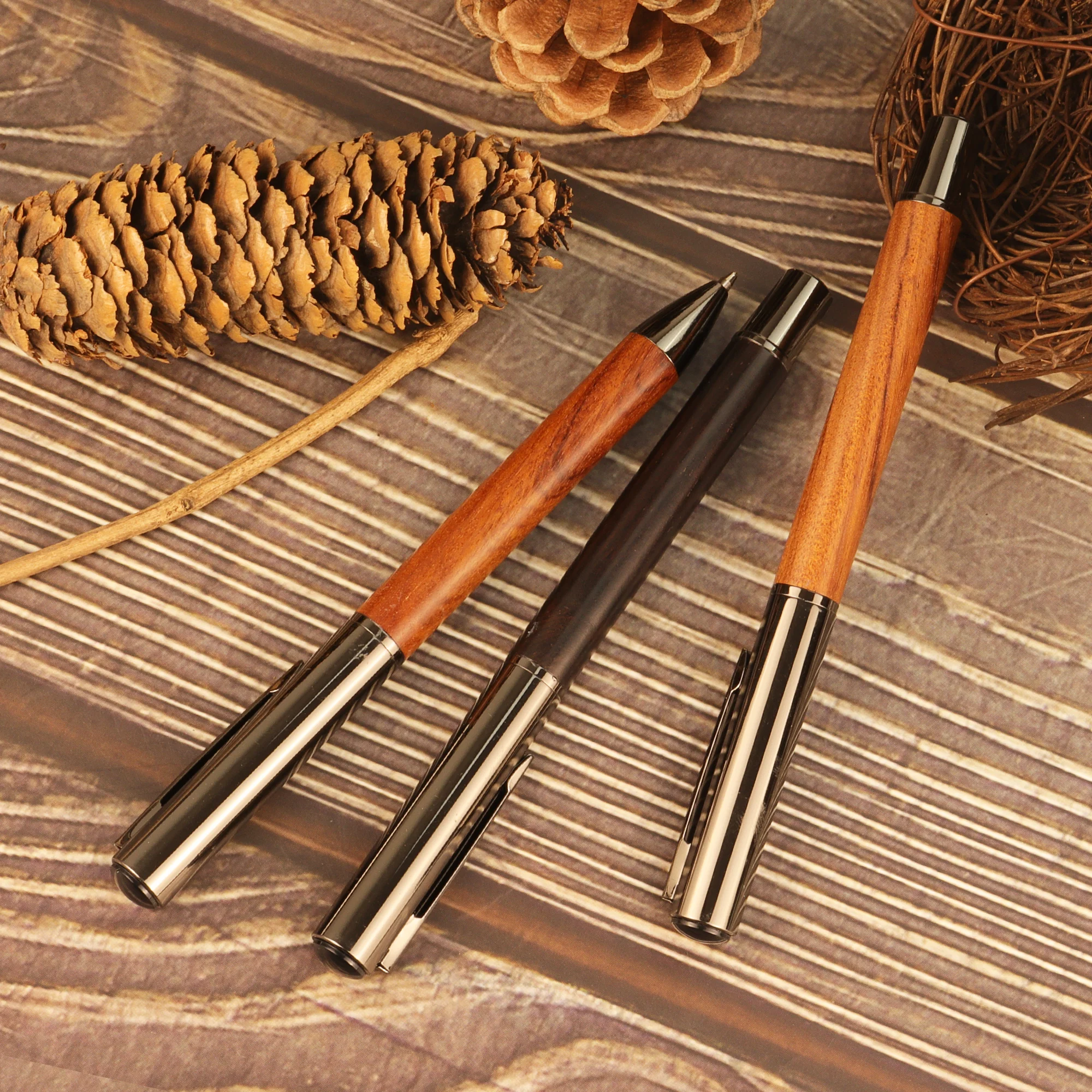 【Back-To-School】1/2 Pack Premium Wood grip Ballpoint/Sign Pen - Brown/Ebony Finish  - Smooth Writing