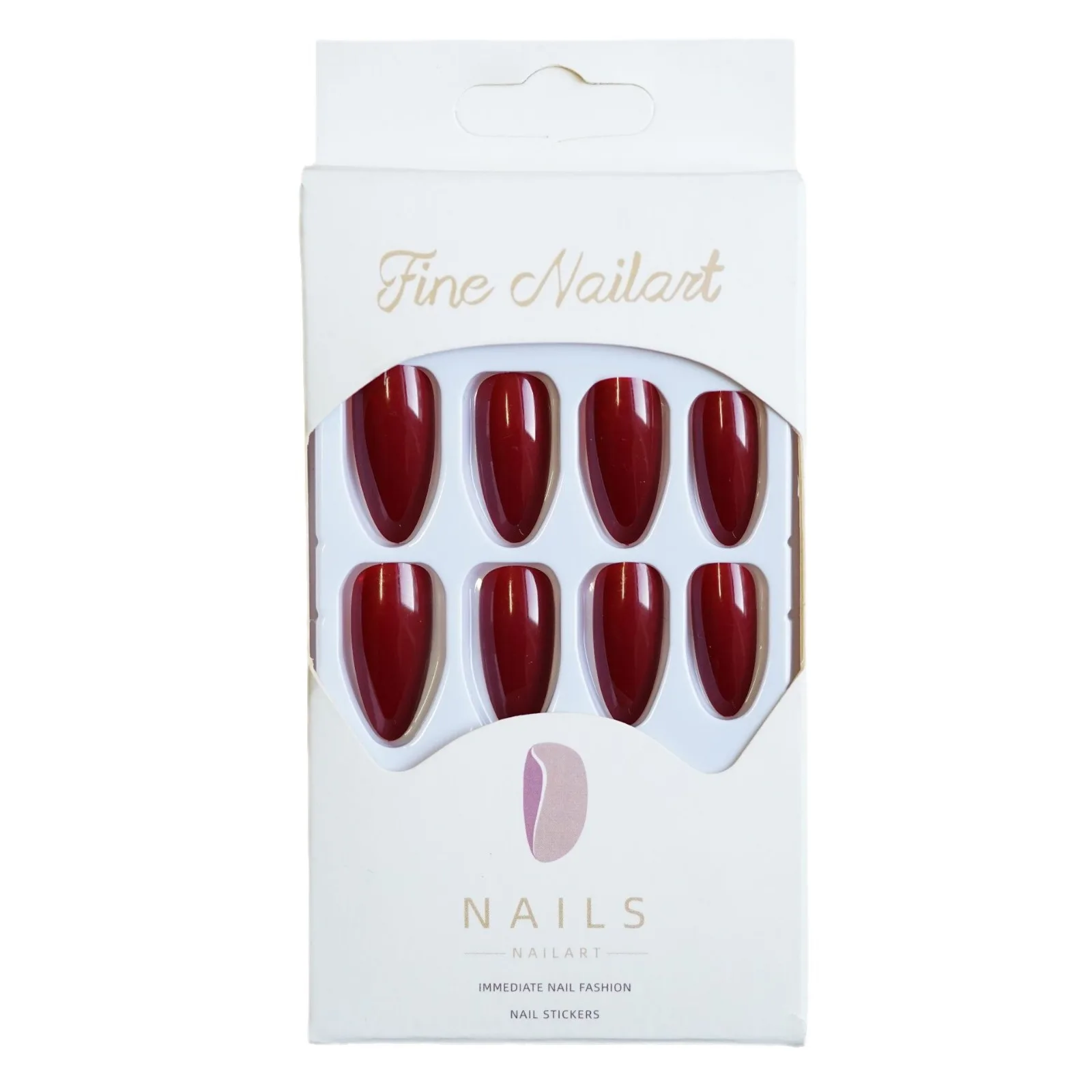 24pcs Almond Wine Red False Nails Classic Vintage Nail Stickers Fake Nails Press On Nail Tips Finished Long Artificial Nails