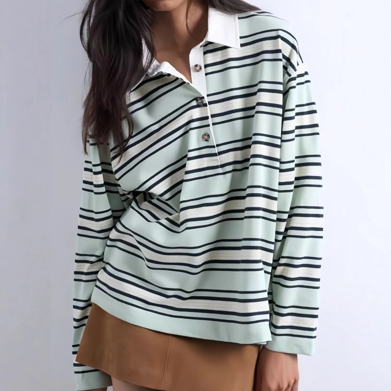 

Women's Long Sve irt European Sle Slim Fit Cotton Striped irt A-Line Sve Deformation Resistant Thin Model