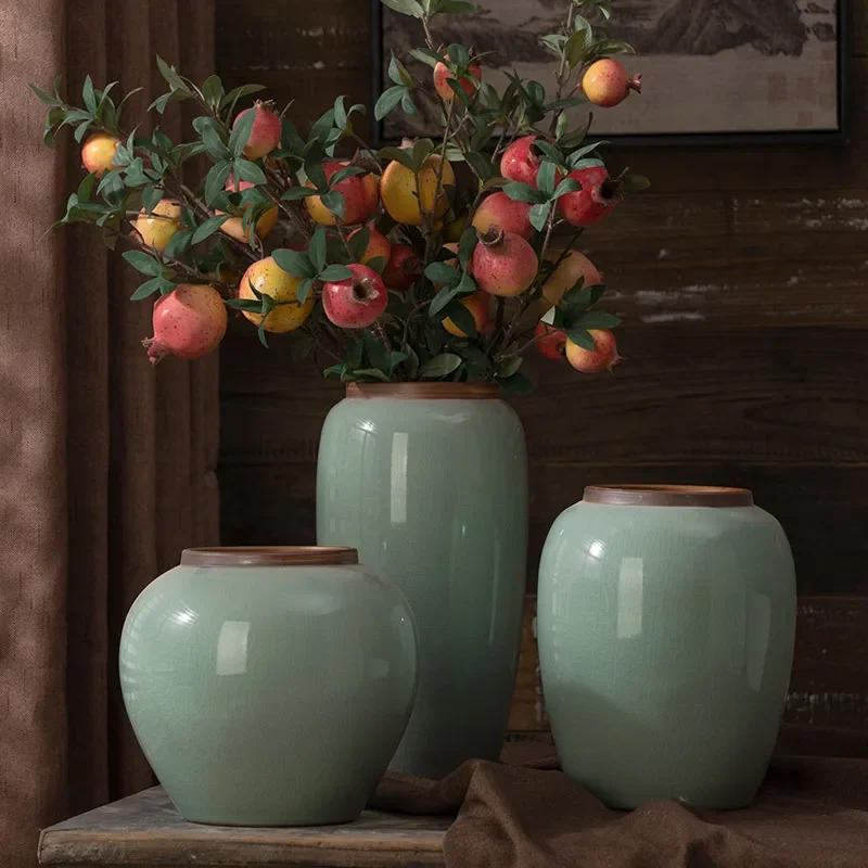 

New Chinese Ceramic Vase Classical Celadon Ornament Living Room Hydroponic Flower Arrangement Home Living Room Ornament
