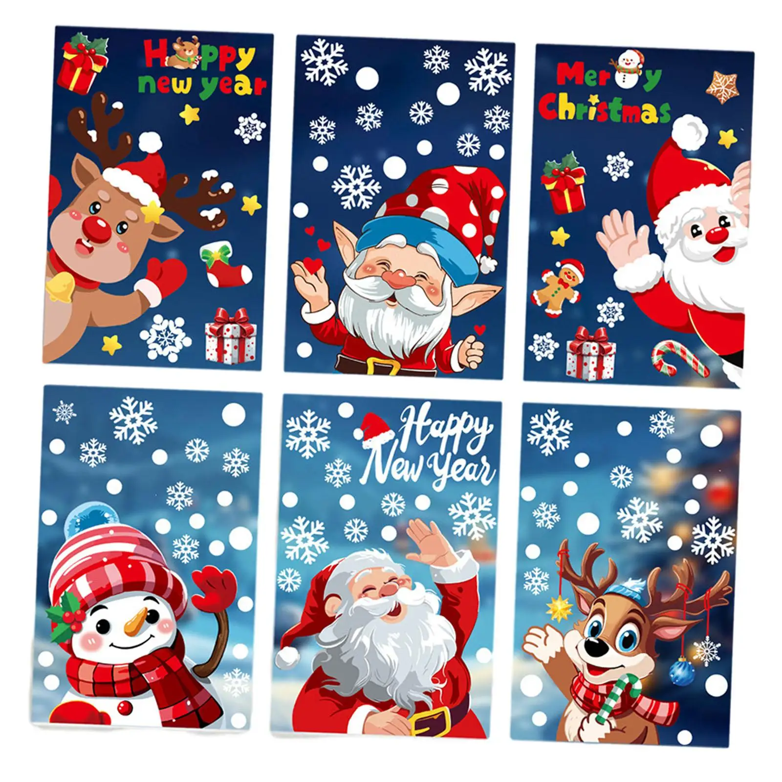6x Christmas Window Clings Adorable Decals Christmas Window Decorations for Gift Tags Luggage Greeting Cards Door Party Supplies