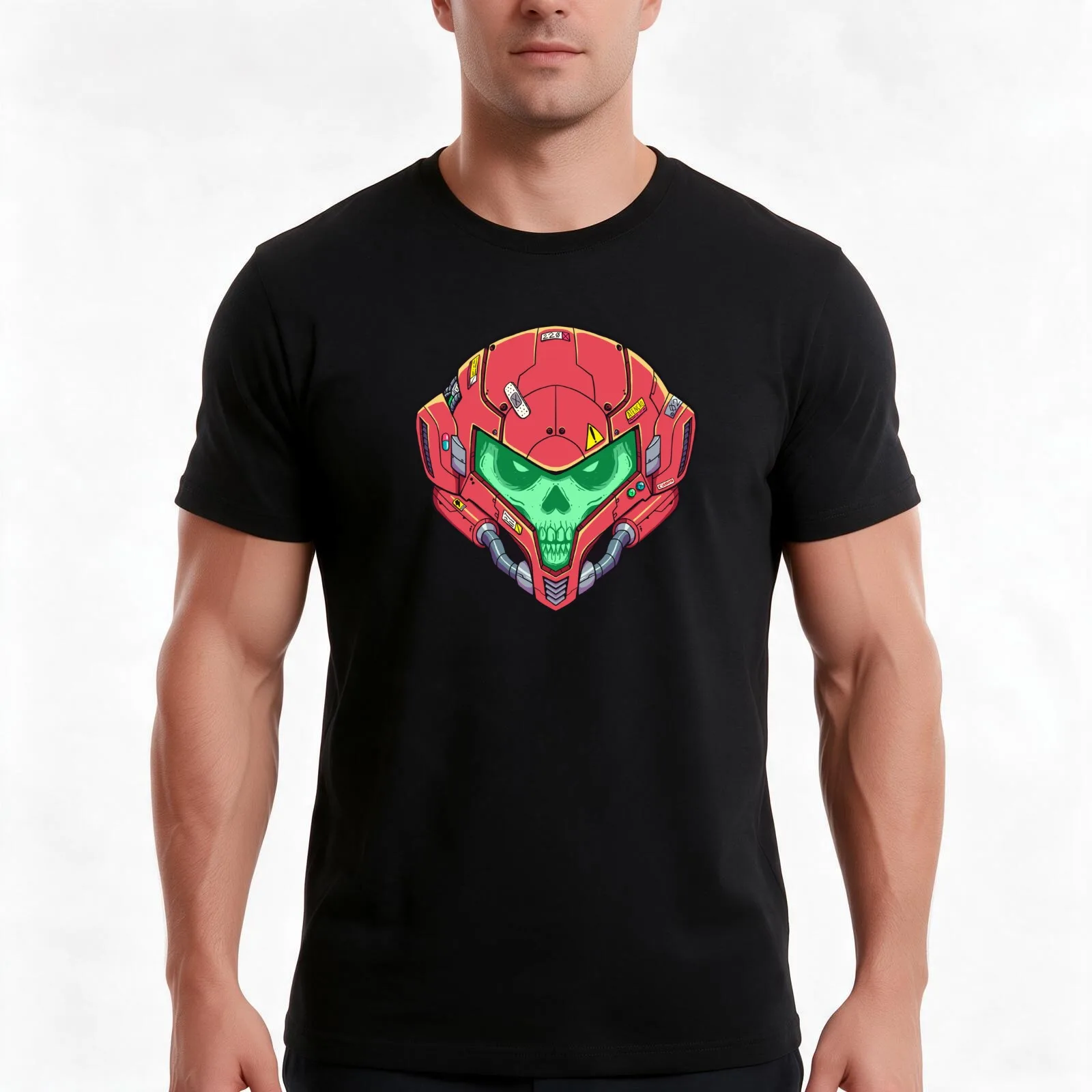 Samus Metroid Skull Head T-Shirt, Summer Casual Cotton Tee, Oversized Streetwear Tops, Vintage Graphic Print, Unisex Men Women