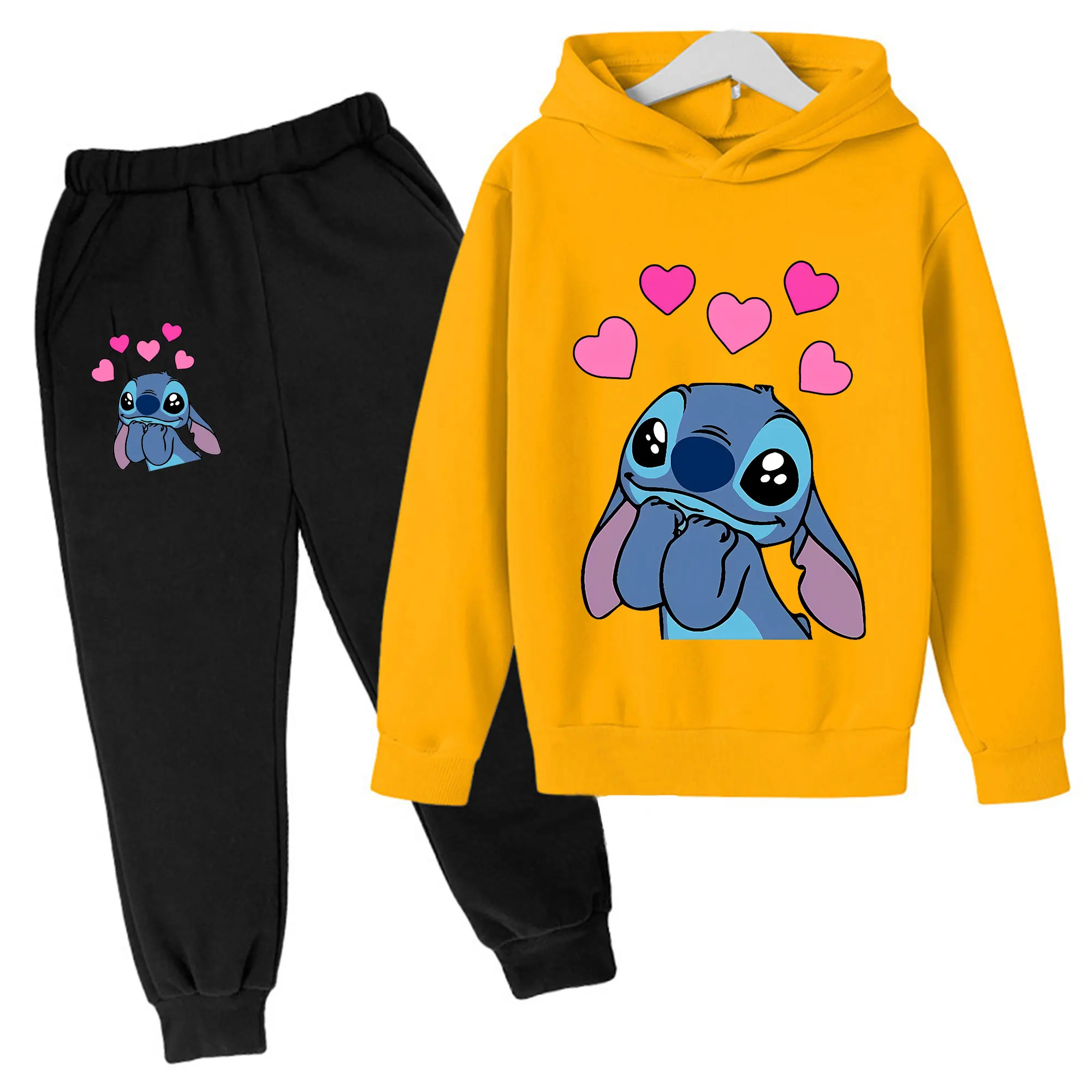 Girls Clothes Stitch Hoodies Sweatshirts Children\'s Clothing Sets Child Girl Tops + Pants 2 Pcs Suits Kids Boys Tracksuits Set