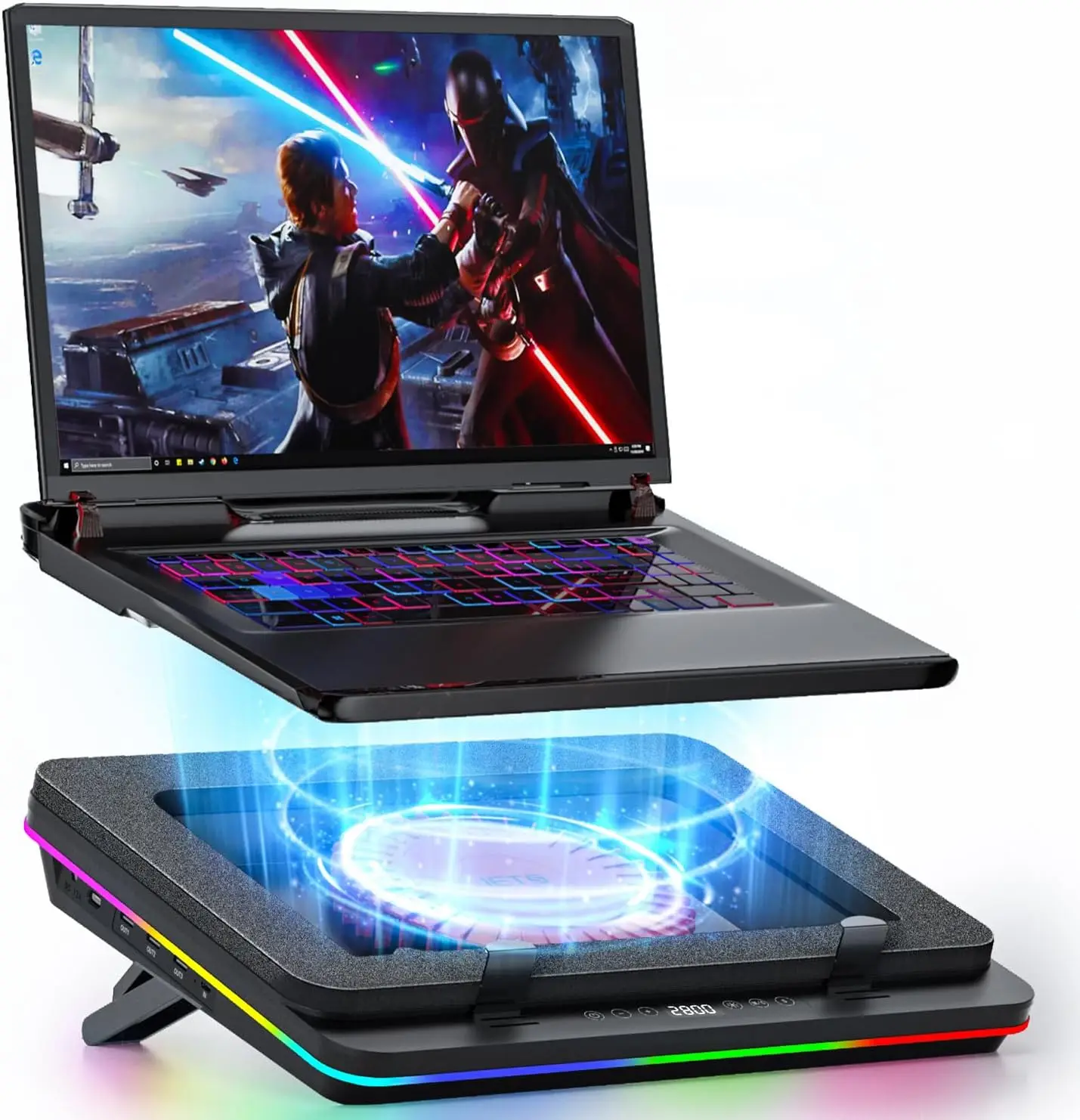

GT600 RGB Laptop Cooling Pad Equipped with Gigantic Turbo-Fan（5.5inch Diameter）,Sealed Foam for Rapid Cooling Gaming Laptop,14.1