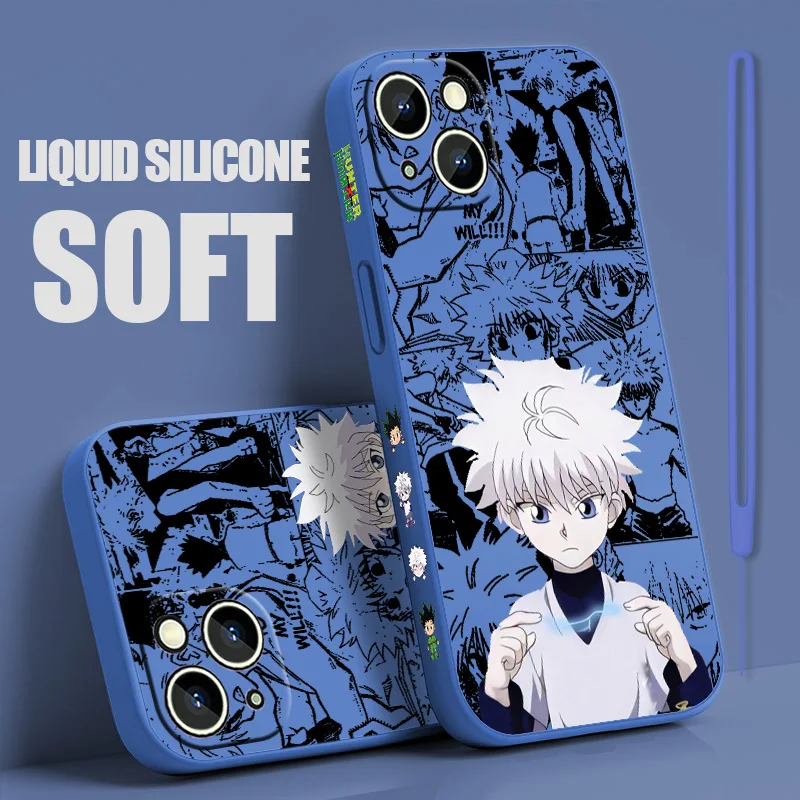 HUNTER×HUNTER Anime Phone Case For iPhone 15 14 13 12 11 Pro Max Mini X XR XS SE 8 7 Plus Liquid Left Rope Cover Funda Soft Capa