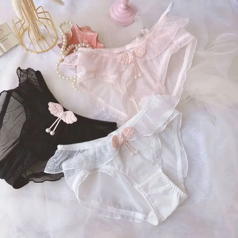 المرأة مثير شبكة الدانتيل الكشكشة نقطة ملابس داخلية شفافة مرونة عالية تنفس سلس لطيف جميل سويتي الأميرة سراويل #2