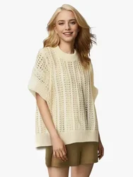 YG 2024 New Sweater Linen Comfortable Loose Elegant Fashion Temperament Hollow Design Sense Can be folded to wear Sweater Women