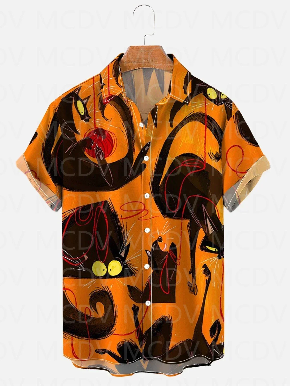 Men's For Women's Black Cat Halloween Art Casual 3D Printed Hawaii Shirt