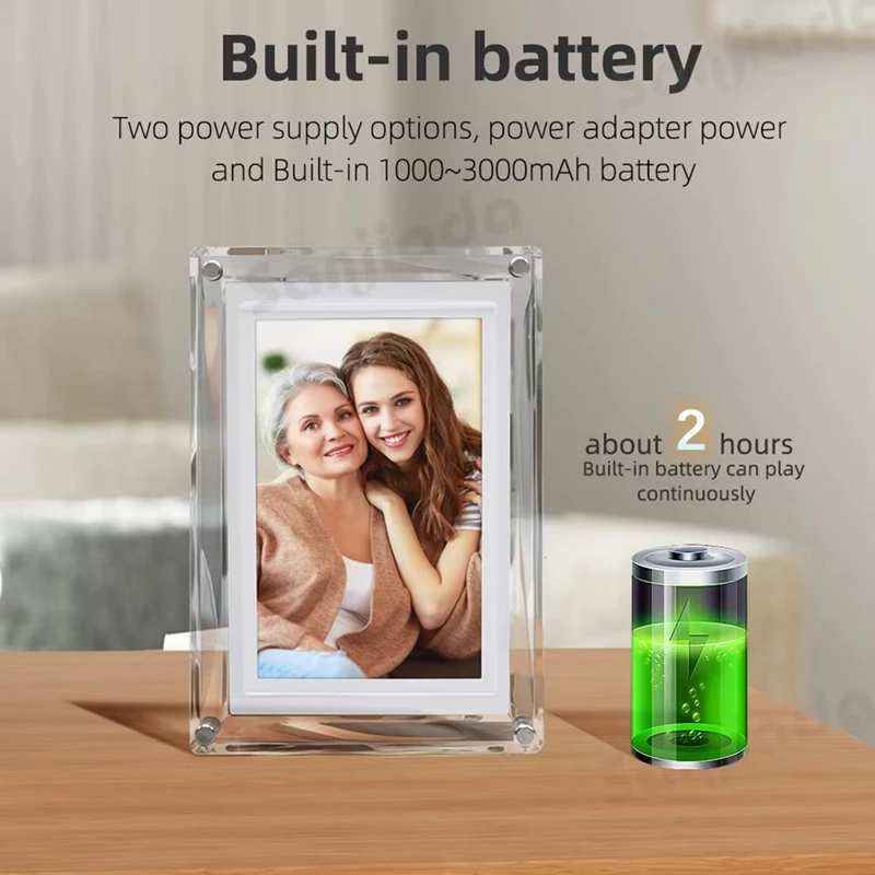 7 Inch IPS Digital Picture Photo Frame with Music-Sync LED Ambient Light Auto-Rotation 4GB Video/Photo Playback US Plug-A32R