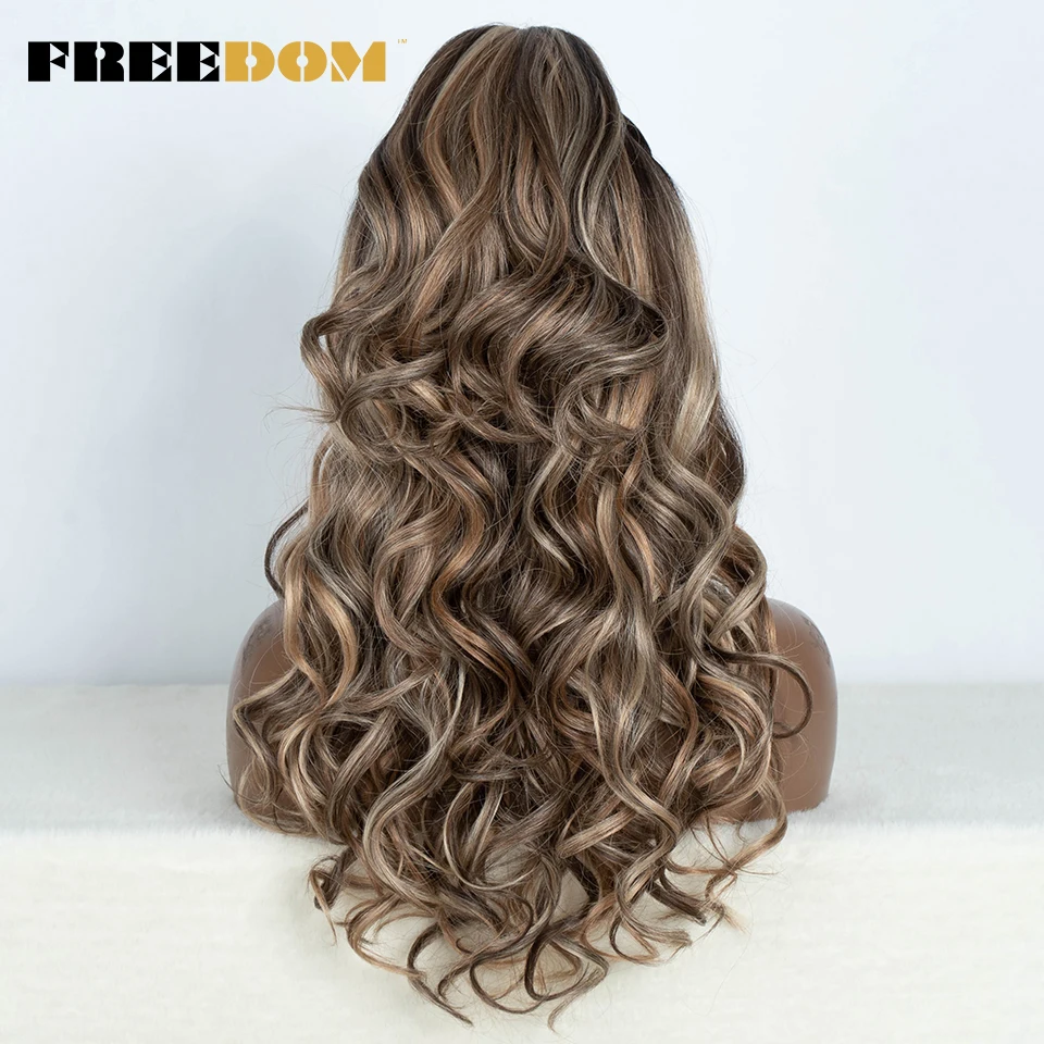 FREEDOM 13x2 Synthetic Lace Front Wigs Body Wave Ombre Blonde Brown Blue Lace Wigs For Black Women Heat Resistant Cosplay Wigs