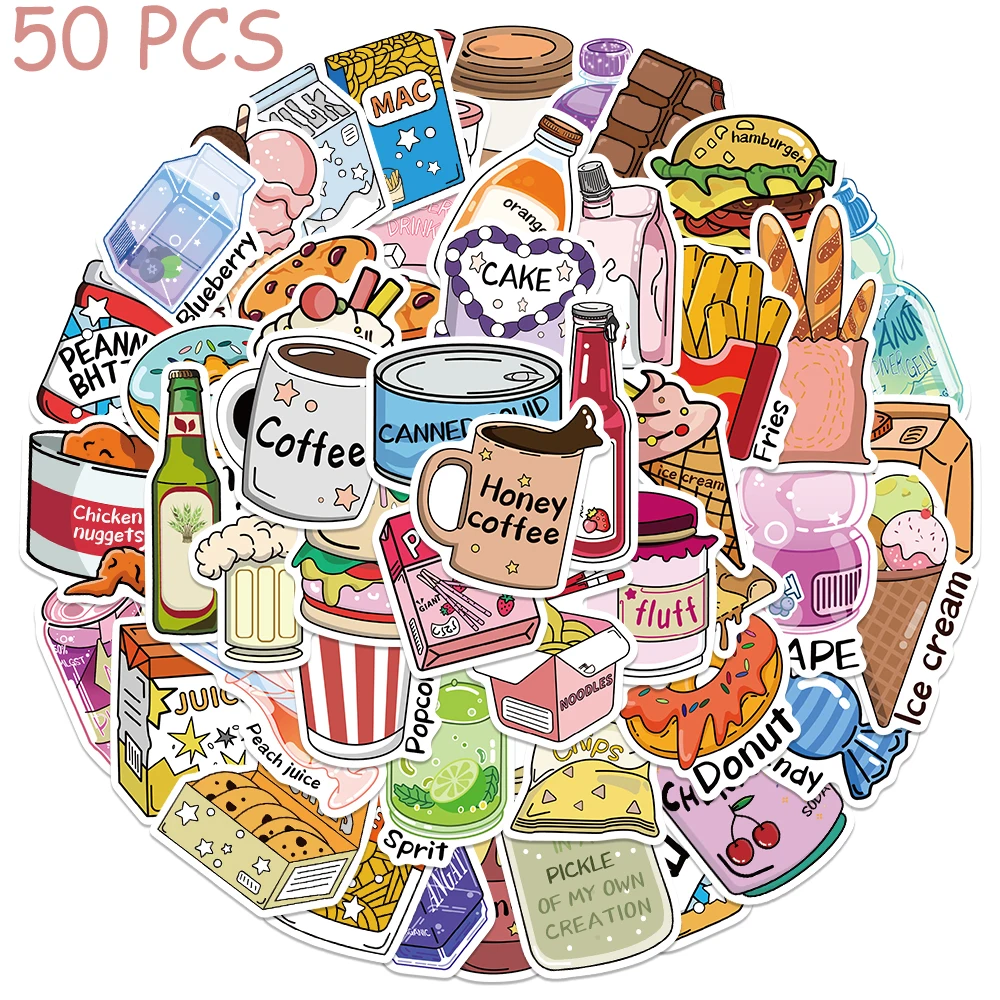 

50pcs Snack Club Stickers Cartoon Graffiti Aesthetic Decals For Laptop Skateboard Suitcase Scrapbook Guitar Waterproof Stickers
