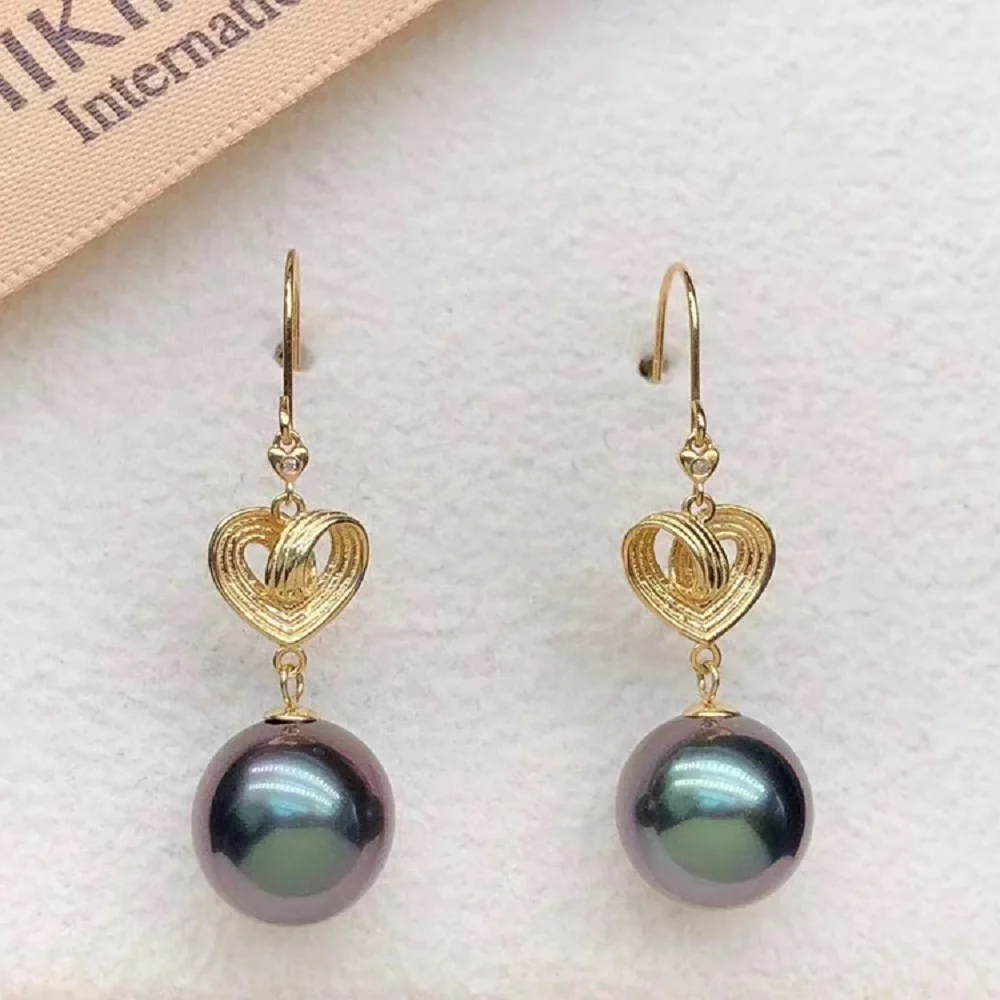 

Серьги с жемчугом 925s AAAA9-10 мм 10-11 мм Сладкая любовь Натуральный таити Круглые серьги с черным жемчугом