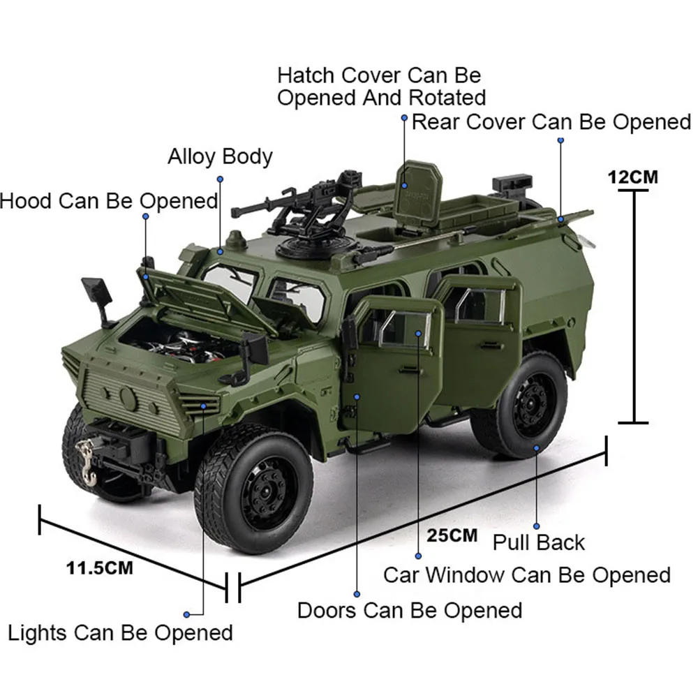 1:24 サーベルトゥース・東風猛士装甲車両 ダイキャスト合金製カーモデル おもちゃ ドア開閉 サウンドライト プルバックカー 装飾品