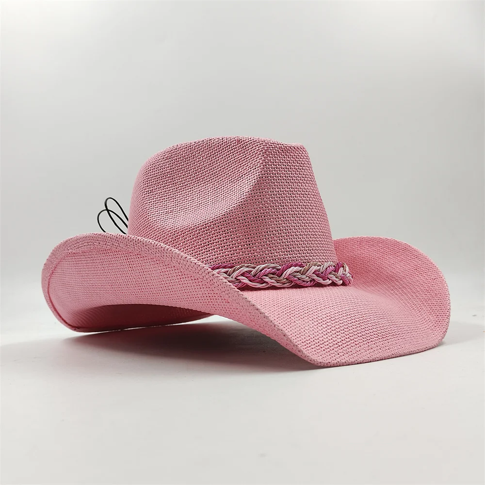 2024 Summer Straw Cowboy Hat Women\'s Fashion Cowgirl Straw Hat Pink Hat Men\'s Western Cowboy Hat Summer Travel Visor Hat