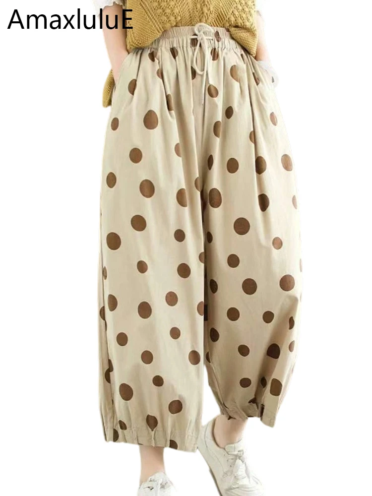 

Amax LuluE 2025 Summer Womens Fashion Oversized Dot Leisure Pants Females Classic Vintage Harme Trousers Printed Cotton Clothes