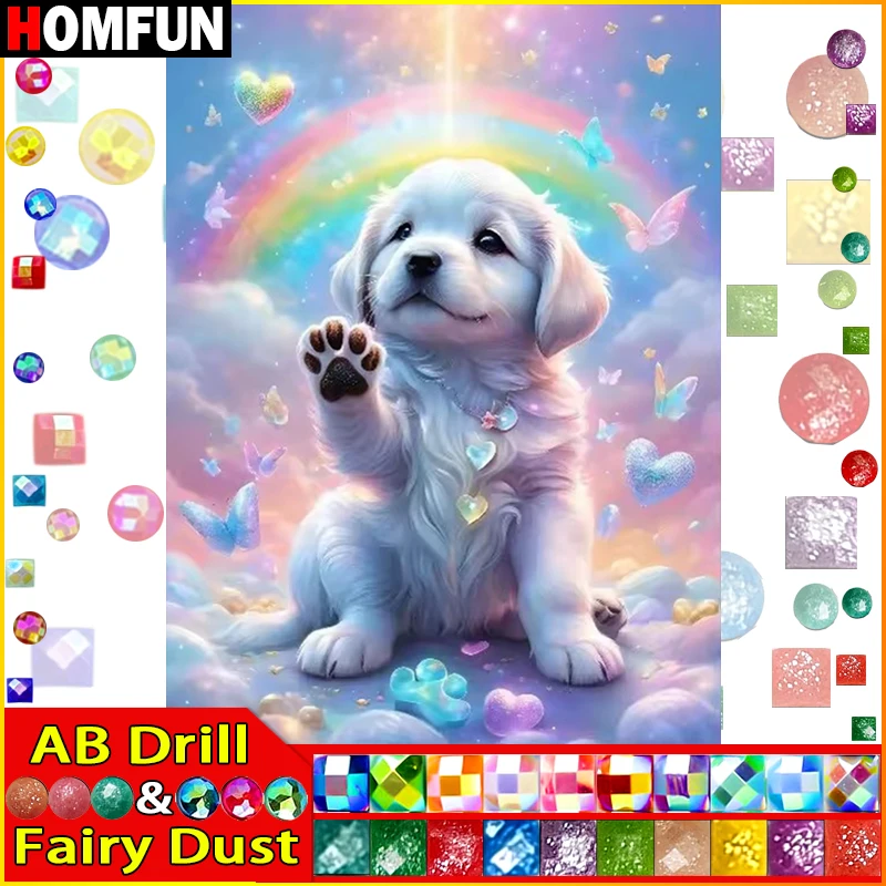 

HOMFUN Фея Пыль AB DIY 5D алмазная живопись "Животное собака Радуга" полная алмазная вышивка распродажа картина для праздничных подарков